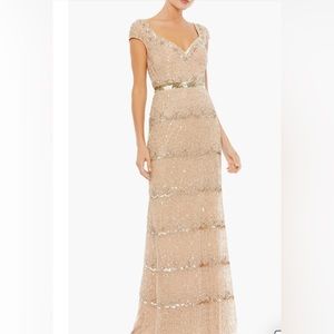 Mac Duggal 9089 CAP SLEEVE EMBELLISHED COLUMN GOWN, Gold various size 14